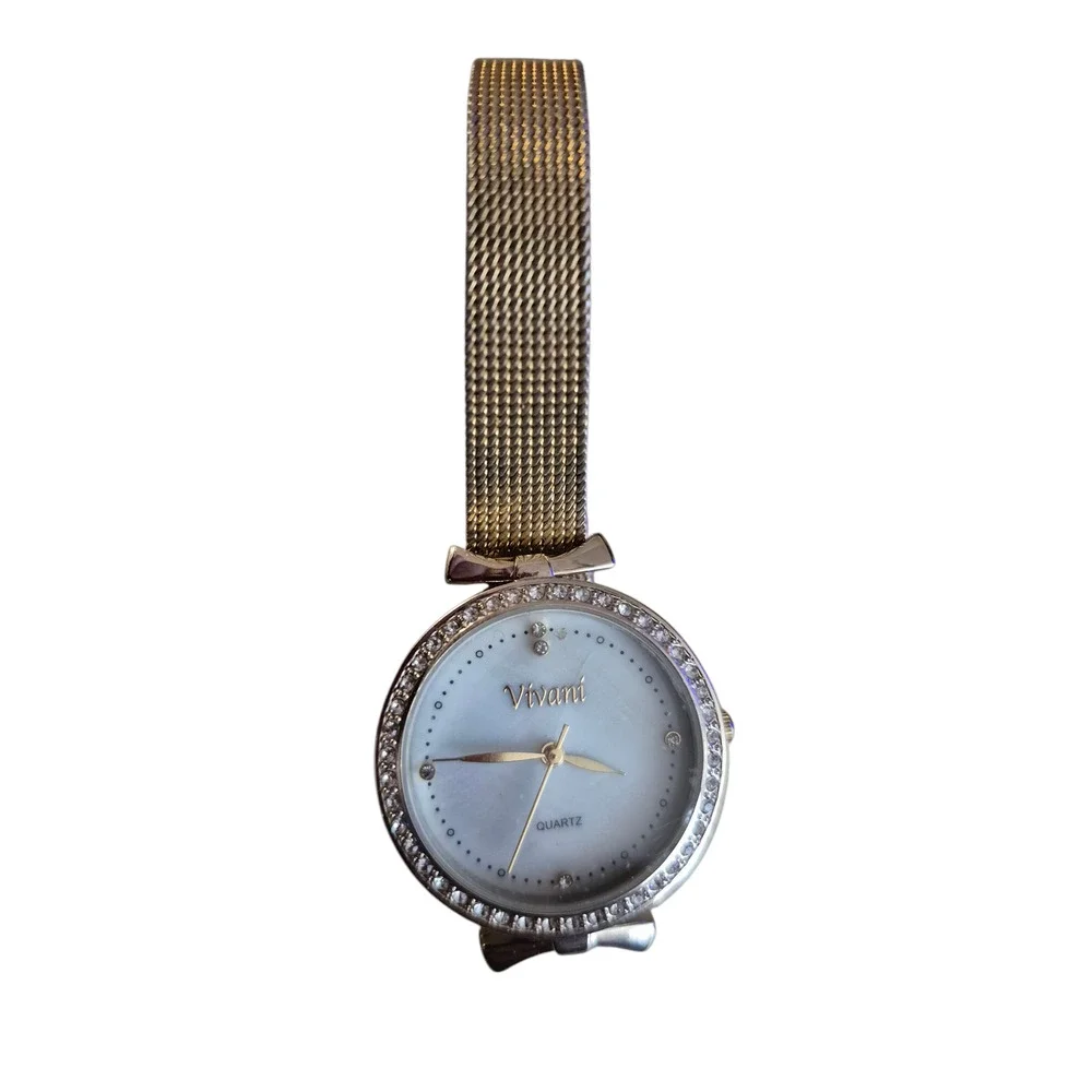 Vivani by Accutime Ladies‎ Watch Gold Bezel with Rhinestones Quartz New Battery